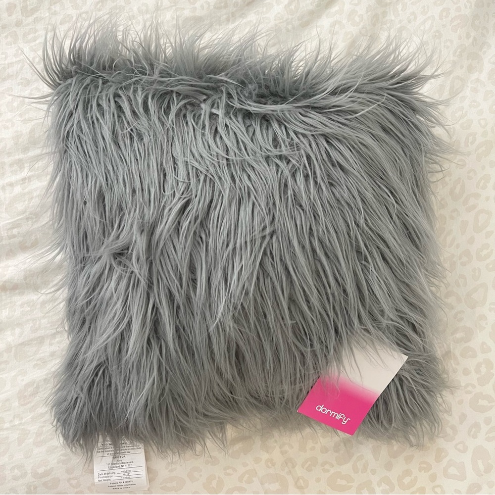 NWT Grey Fuzzy Dormify Throw Pillow